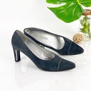 St John Women's Pump Size 9 AA Gray Suede Block Heel Dress Shoe Italy Courts